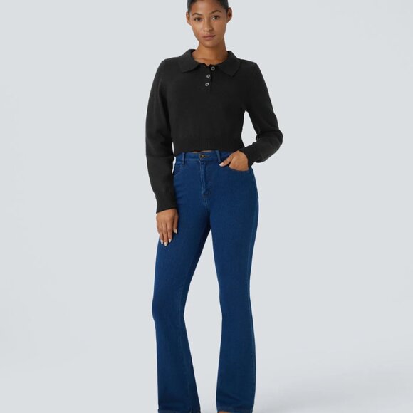 HALARA Cropped‎ Long Sleeve Collared Sweater Size Medium NWOT - Picture 4 of 8